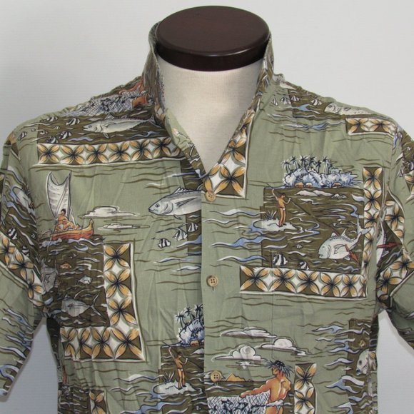 Vtg Hawaiian Shirt KALAHEO Sz M Made in HawaiiFloral Tropical Spearfishing Men - Picture 2 of 11